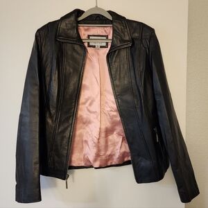 Black Leather Jacket with Pink Lining -Wilsons Leather S